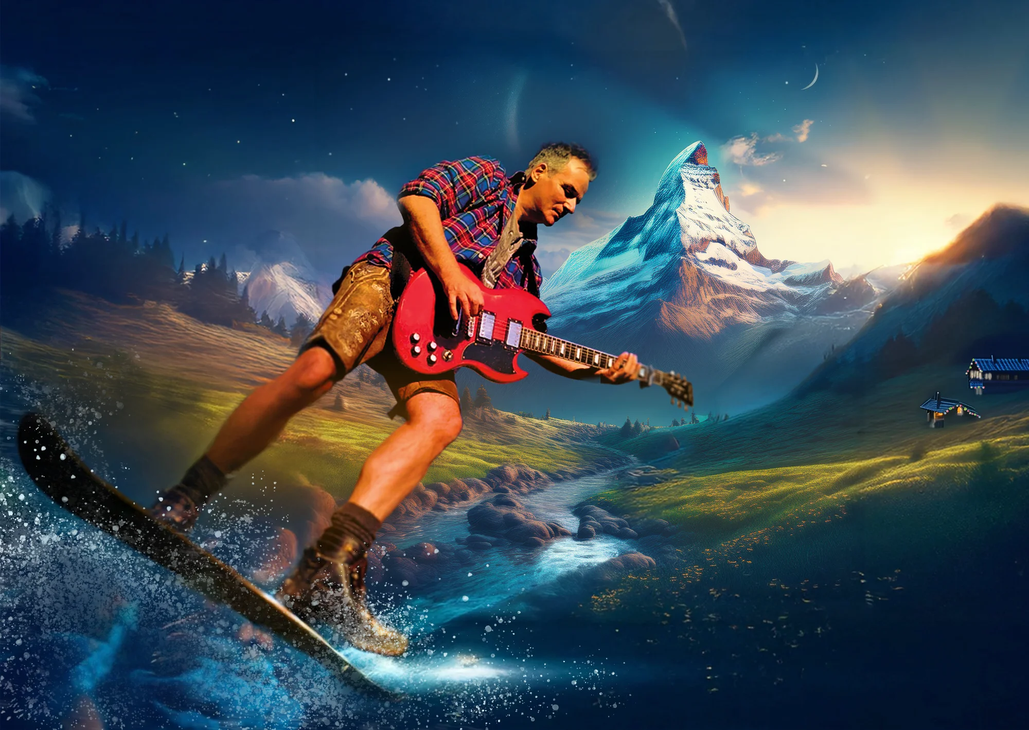 Clemens Maria Haas mit Gitarre in den Alpen